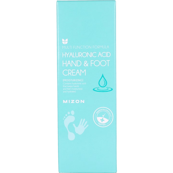 Mizon Hyaluronic Hand and Foot Cream 100 ml kosteuttava hyaluronihappovoide turkoosissa pakkauksessa