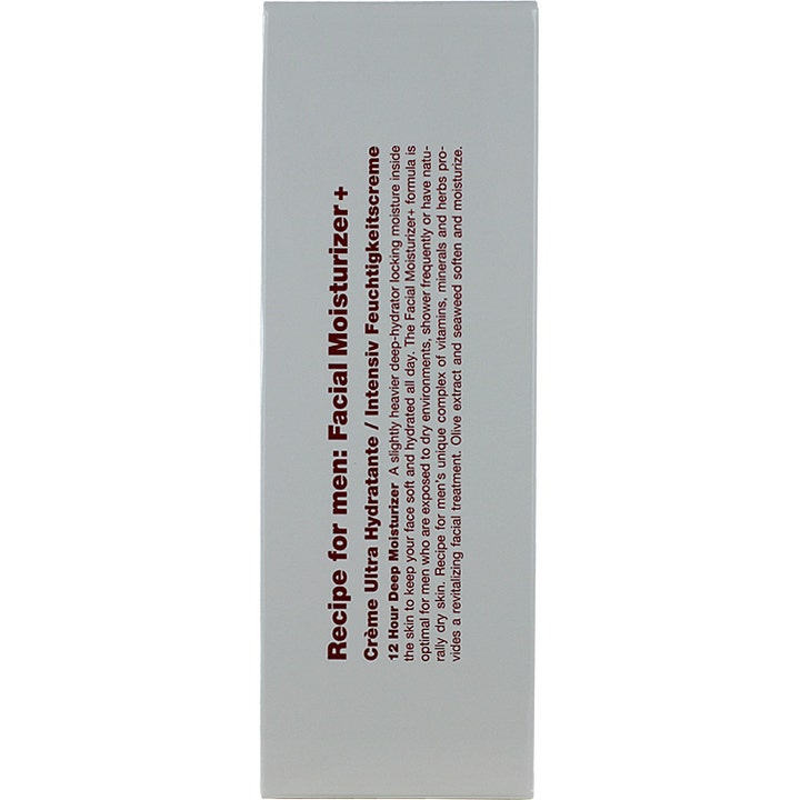 Recipe for men Facial Moisturizer + 75 ml kosteuttava kasvovoide harmaassa pakkauksessa jossa on tuotekuvaus