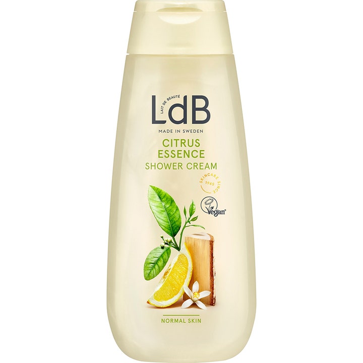 LdB Citrus Essence Shower Cream virkistävä suihkuvoide normaalille iholle vaaleankeltaisessa muovipullossa
