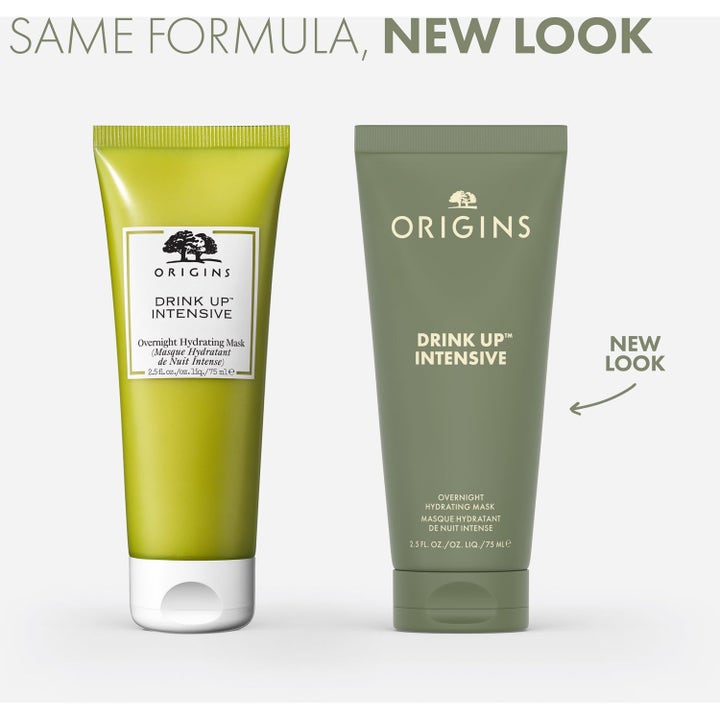 Origins Drink Up Intensive 75 ml kosteuttava yönaamio esittelee uuden oliivinvihreän pakkauksen ja saman koostumuksen.