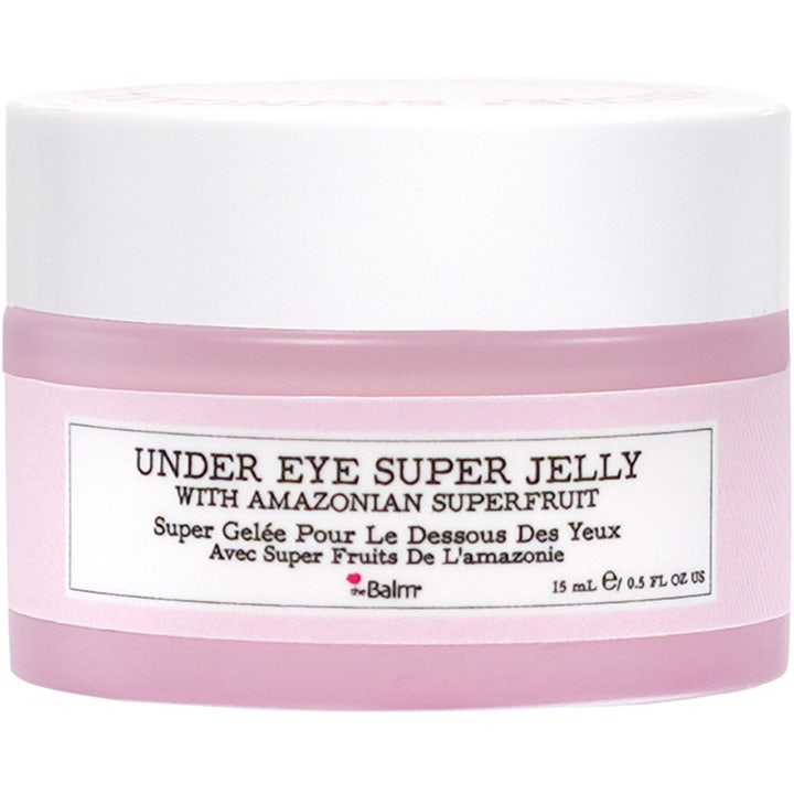 theBalm Under Eye Super Jelly 15 ml virkistävä silmänympärysgeeli vaaleanpunaisessa purkissa valkoisella kannella