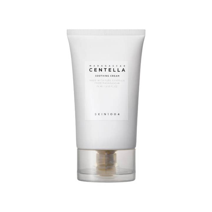 SKIN1004 Madagascar Centella Soothing Cream 75 ml rauhoittava kasvovoide valkoisessa tuubissa jossa on kirkas korkki