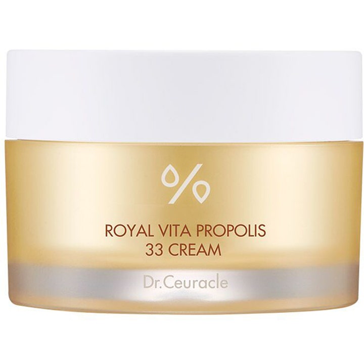 Dr. Ceuracle Royal Vita Propolis 33 Cream 50 ml heleyttävä kasvovoide kultaisessa purkissa valkoisella kannella.