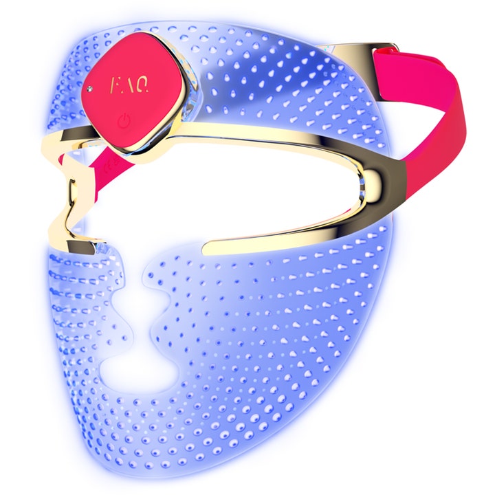 FAQ Swiss 201 Ultra-Lightweight Silicone RGB LED Face Mask 1 kpl kirkastava LED-naamio hohtaa sinisenä kultaisin yksityiskohdin