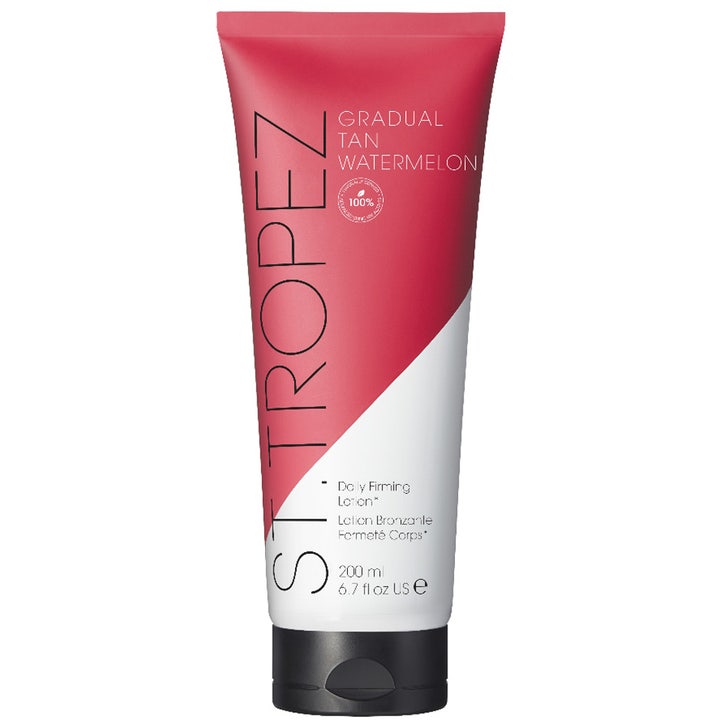 St. Tropez Gradual Tan Watermelon 200 ml kiinteyttävä ja asteittain ruskettava voide vaaleanpunaisessa tuubissa.