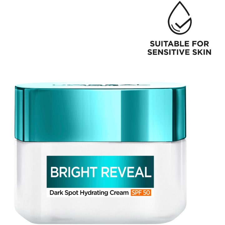 L'Oréal Paris Bright Reveal 50 ml kosteuttava päivävoide pigmenttiläiskiä vastaan SPF 50 sopii herkälle iholle.