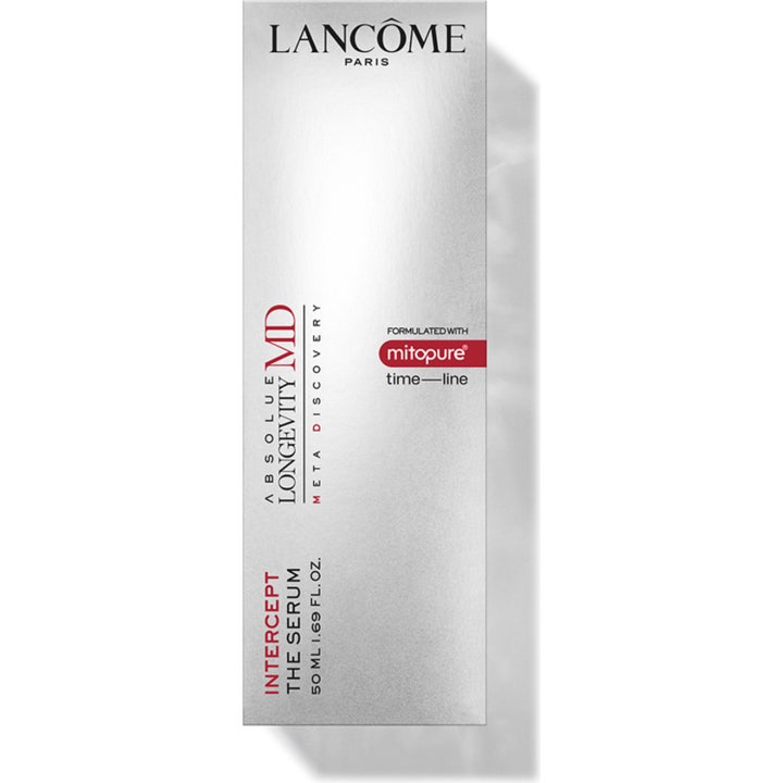 Lancôme Absolue Longevity MD Intercept The Serum 50 ml uudistava seerumi hopeisessa pahvipakkauksessa