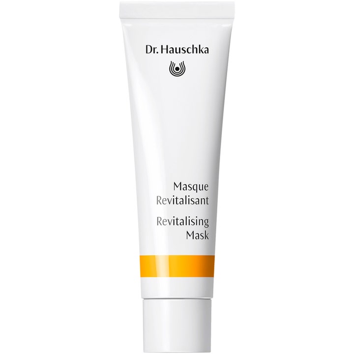 Dr. Hauschka Revitalising Mask 30 ml kirkastava kasvonaamio valkoisessa tuubissa keltaisella raidalla.