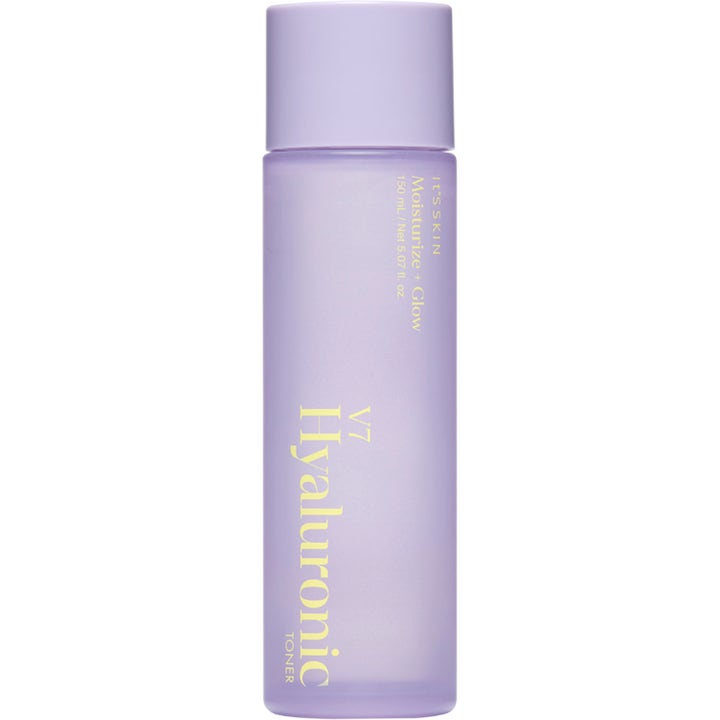 It's Skin V7 Hyaluronic Toner 150 ml kosteuttava kasvovesi huurteisessa liilassa pullossa keltaisella tekstillä