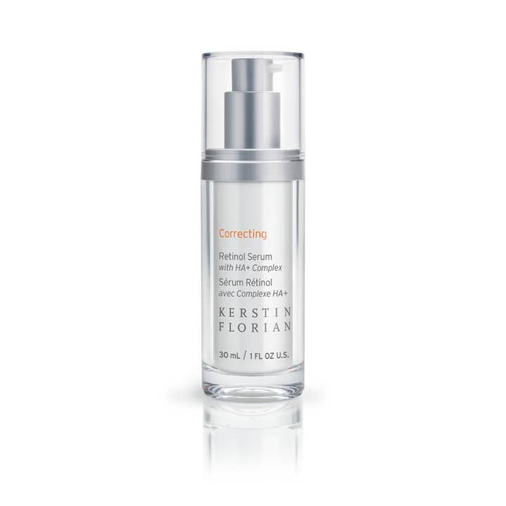 Kerstin Florian Correcting Retinol Serum 30 ml silottava seerumi kirkkaassa pumppupullossa hopeisilla yksityiskohdilla.