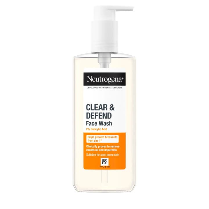Neutrogena Clear & Defend 2% Salicylic Acid Face Wash 200 ml syväpuhdistava kasvopesu oranssissa pumppupullossa