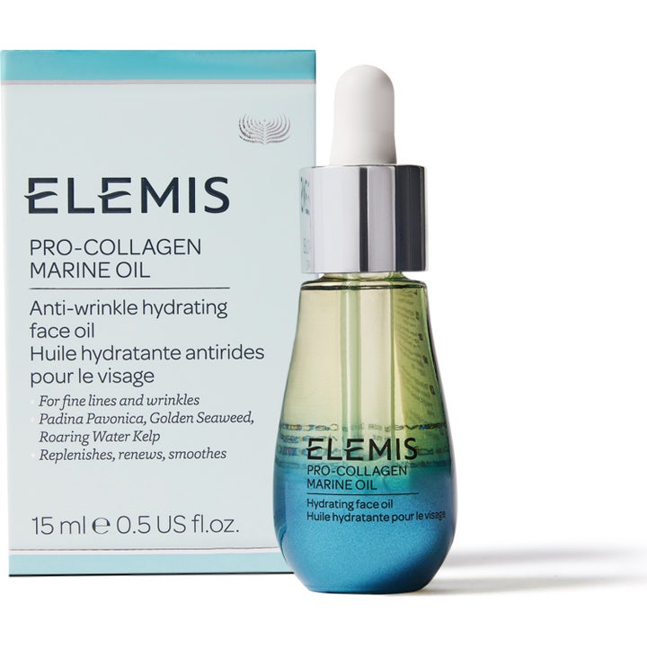 Elemis Pro-Collagen Marine Oil 15 ml silottava kasvoöljy pipettipullossa ja pahvipakkauksessa