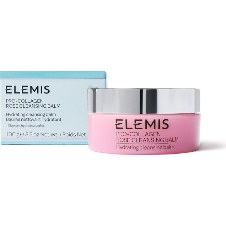 Elemis Pro-Collagen Rose Cleansing Balm 105 g kosteuttava puhdistusvoide vaaleanpunaisessa purkissa hopeisella kannella.
