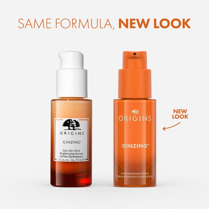 Origins GinZing Into the Glow Brightening Serum 30 ml kirkastava seerumi vertailu vanhan ja uuden oranssin pullon välillä