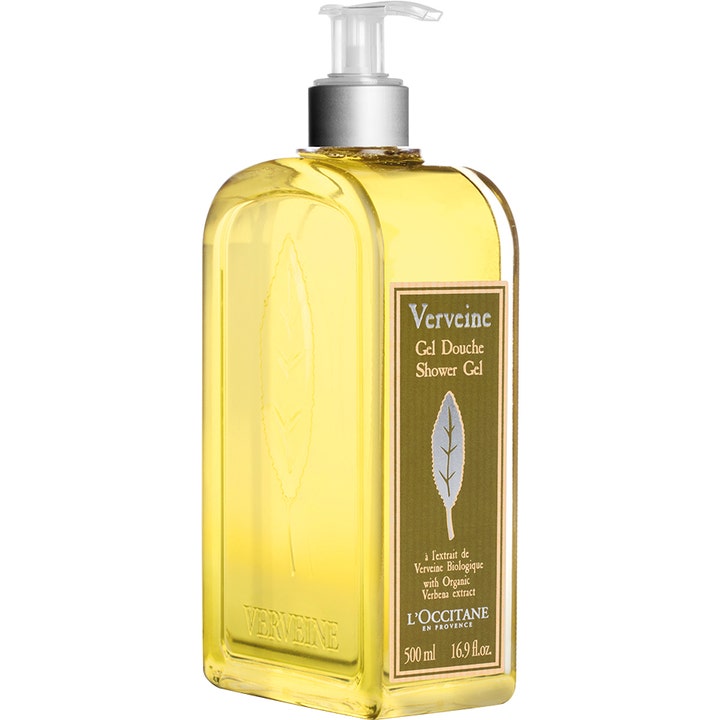L'Occitane Verveine 500 ml virkistävä suihkugeeli kirkkaassa pumppupullossa jossa on keltainen raikas geeli.