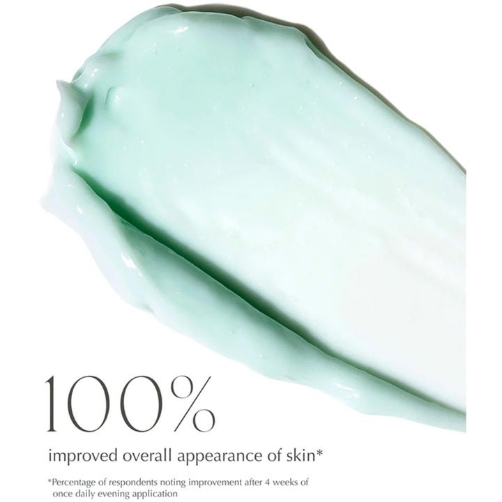 Exuviance Overnight Transformation Complex 50 g uudistava yövoide vaaleanvihreä koostumus ja 100% tulos teksti