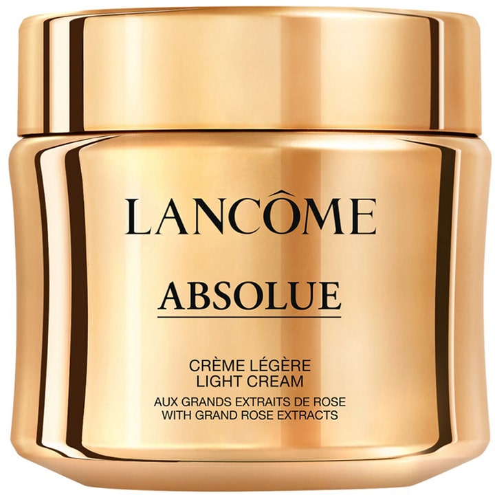 Lancôme Absolue Crème Légère kevyt kasvovoide uudistaa ihoa ylellisessä kultaisessa purkissa ruusu-uutteilla.