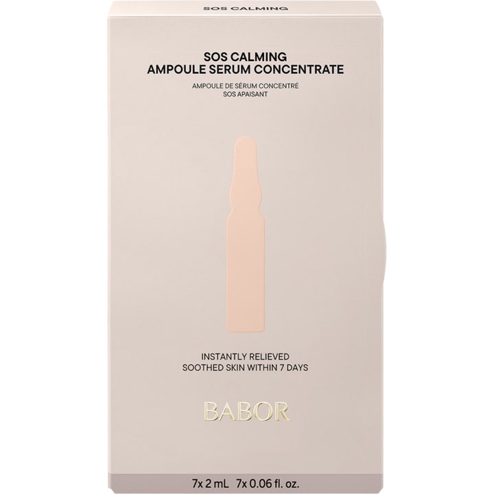 Babor Ampoule SOS Calming 14 ml rauhoittava seerumi vaaleassa pahvipakkauksessa, jossa on ampullisiluetti.
