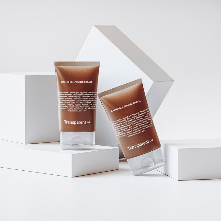 Niche Beauty Lab Transparent Lab Bakuchiol Firming Cream 50 ml kiinteyttävä kasvovoide ruskeissa tuubeissa.