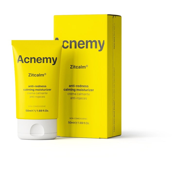 Niche Beauty Lab Acnemy Zitcalm 50 ml rauhoittava kasvovoide vähentää punoitusta keltaisessa tuubissa ja rasiassa