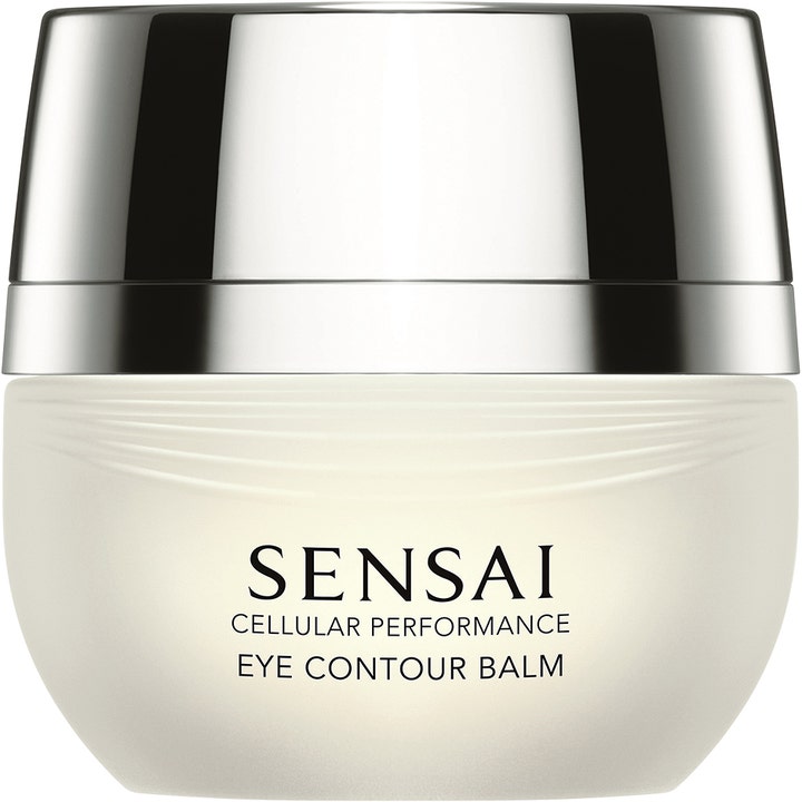 Sensai Cellular Performance Eye Contour Balm 15 ml silmänympärysvoide huurteisessa lasipurkissa hopeisella korkilla.