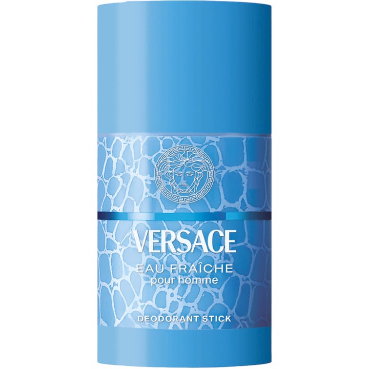Versace Man Eau Fraîche 75 ml raikastava deodoranttipuikko turkoosissa hylsyssä jossa on vaaleansininen vesikuvio