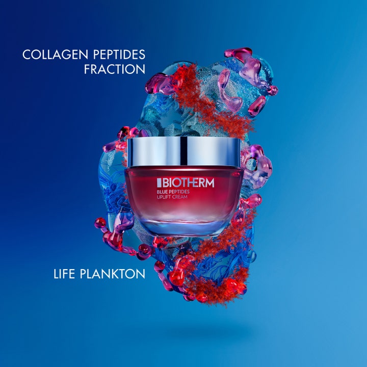 Biotherm Blue Peptides Uplift Cream 50 ml kiinteyttävä päivävoide punaisessa purkissa Life Plankton -uutteella.