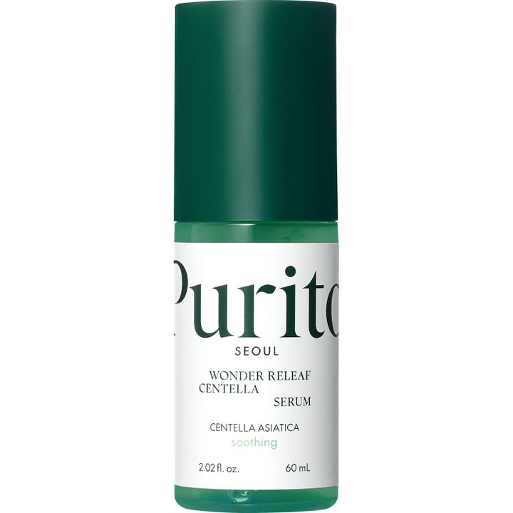 Purito Seoul Wonder Releaf Centella Serum 60 ml rauhoittava seerumi vihreässä pumppupullossa.
