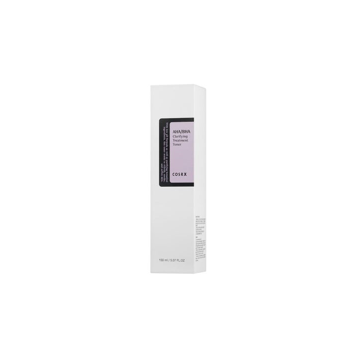 COSRX AHA/BHA Clarifying Treatment Toner 150 ml kirkastava kemiallinen kuorinta valkoisessa pahvipakkauksessa