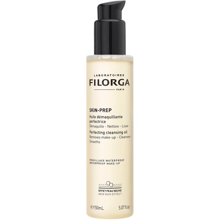 Filorga Skin-Prep Perfecting Cleansing Oil 150 ml silottava puhdistusöljy mustalla pumpulla varustetussa pullossa