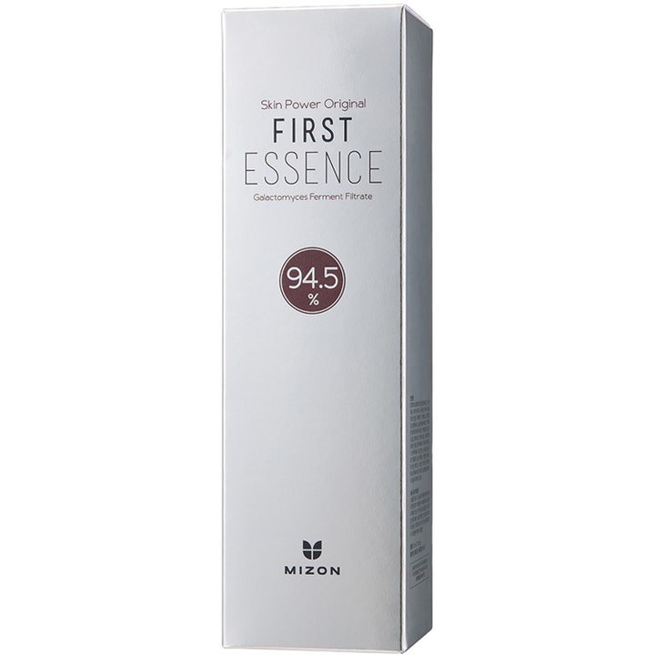 Mizon Skin Power Original First Essence 210 ml kirkastava hoitoneste hopeanvärisessä pahvipakkauksessa