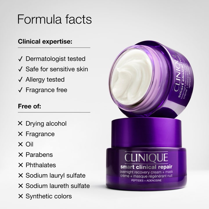 Clinique Smart Clinical Repair 50 ml yövoide ja naamio purkissa, jonka täyteläinen koostumus näkyy.