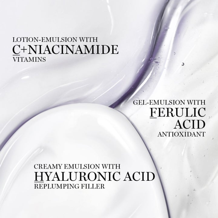 Lancôme Rénergie Serum kolme koostumusta: hyaluronihappoa, niasiiniamidia ja ferulahappoa sisältävä seerumi.