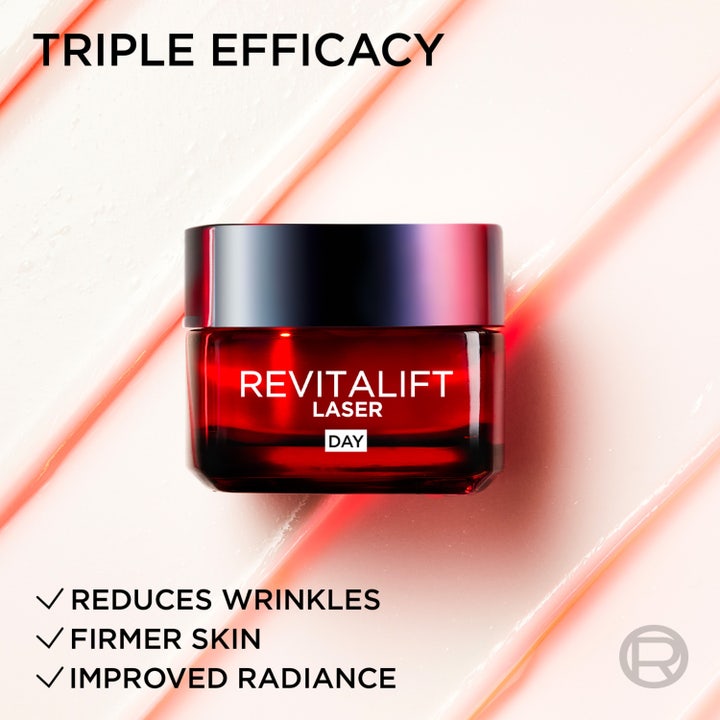 L'Oréal Paris Laser Advance Anti-Ageing Care Day 50 ml päivävoide punaisessa purkissa C-vitamiinilla ja retinolilla.