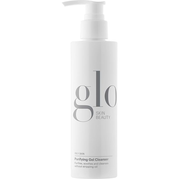 Glo Skin Beauty Purifying Gel Cleanser 200 ml puhdistusgeeli puhdistaa rasvaista ihoa valkoisessa pumppupullossa.