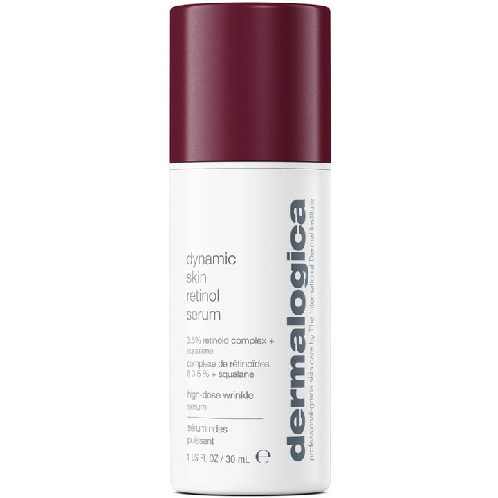 Dermalogica Dynamic Skin Retinol Serum 30 ml silottava seerumi valkoisessa pullossa tummanpunaisella korkilla.