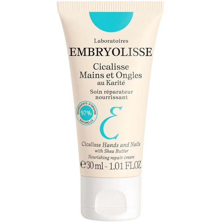 Embryolisse Cicalisse Mains et Ongles 30 ml ravitseva sheavoita sisältävä käsivoide beige tuubi turkoosilla logolla