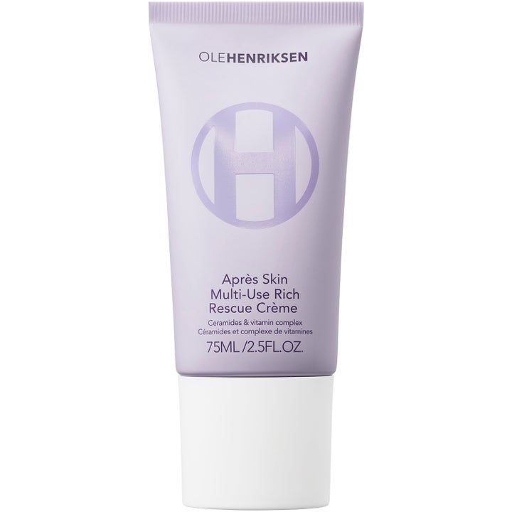 Ole Henriksen Après Skin Multi-Use Rich Rescue Crème 75 ml rauhoittava monitoimivoide vaaleanliilassa tuubissa.
