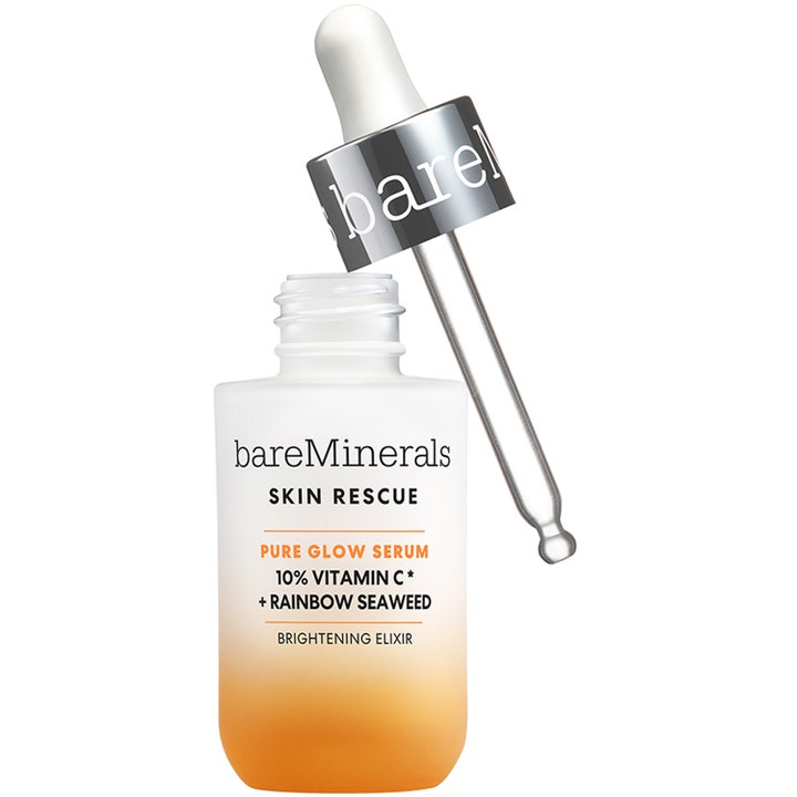 bareMinerals Skin Rescue Pure Glow Serum 30 ml kirkastava C-vitamiiniseerumi oranssissa liukuväripullossa hopeisella pipetillä