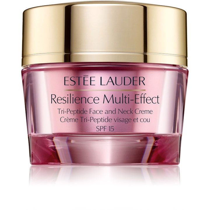Estée Lauder Resilience Multi-Effect Face and Neck Creme SPF 15 kiinteyttävä kasvovoide vaaleanpunaisessa kultakantisessa purkissa