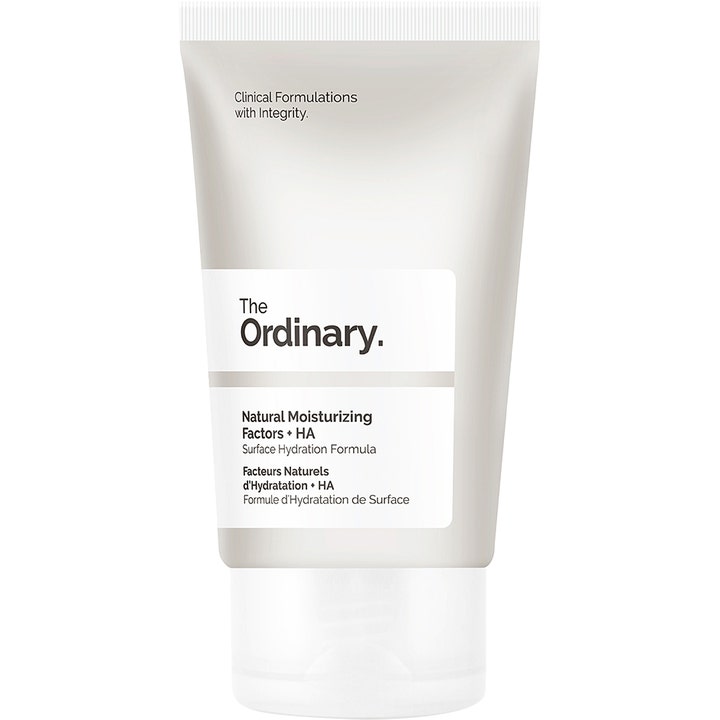 The Ordinary Natural Moisturizing Factors + HA 100 ml kosteuttava kasvovoide minimalistisessa valkoisessa tuubissa
