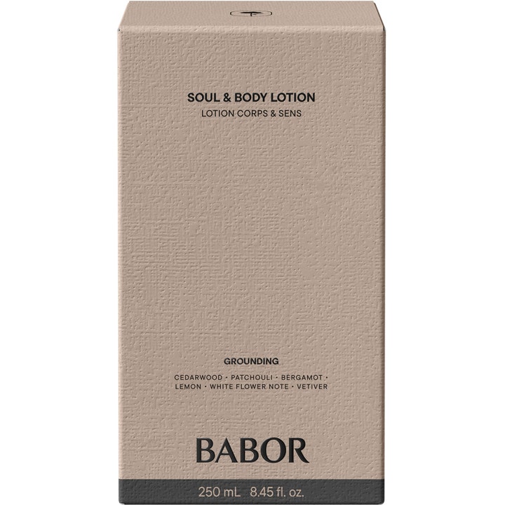Babor Soul & Body Lotion 250 ml maadoittava vartalovoide beigessä tekstavoidussa ulkopakkauksessa.