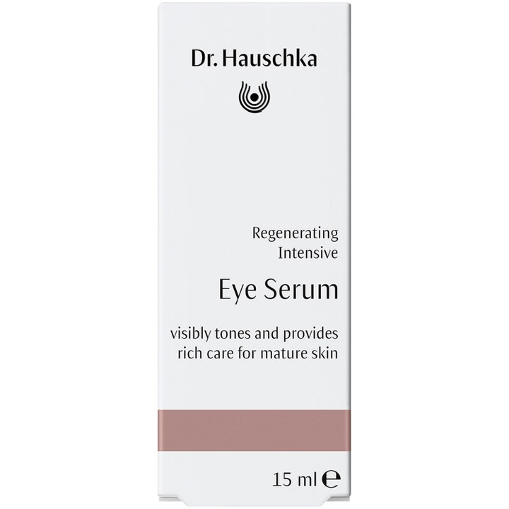 Dr. Hauschka Regenerating Intensive Eye Serum 15 ml kiinteyttävä silmänympärysseerumi valkoisessa pahvipakkauksessa.