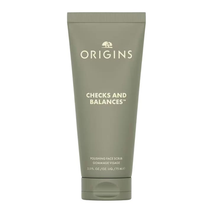 Origins Checks and Balances Polishing Face Scrub 75 ml silottava kasvokuorinta valkoisessa tuubissa vihreällä korkilla
