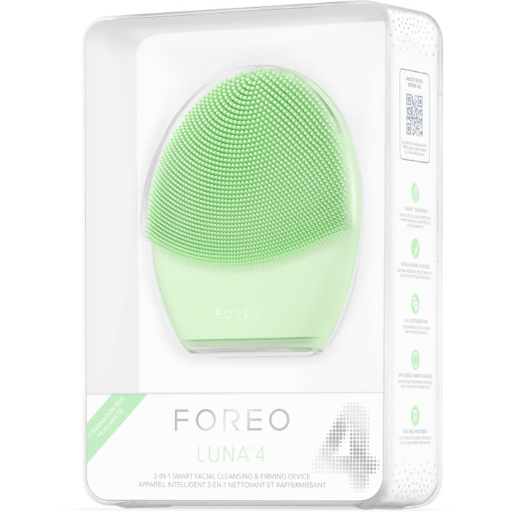 FOREO LUNA 4 1 kpl vihreä kasvoharja sekaiholle kirkkaassa pakkauksessa syväpuhdistaa ihoa