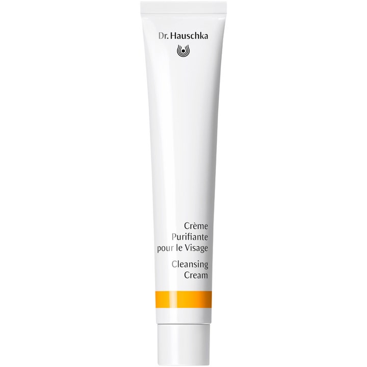 Dr. Hauschka Cleansing Cream syväpuhdistava puhdistusvoide valkoisessa tuubissa keltaisella raidalla