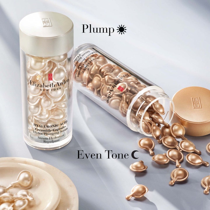 Elizabeth Arden Vitamin C Ceramide Capsules 30 kpl kirkastava seerumi kultaisissa kapseleissa tasoittaa ihon sävyä.