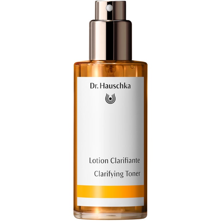 Dr. Hauschka Clarifying Toner 100 ml puhdistava kasvovesi ruskeassa lasipullossa hopeisella suihkupäällä.