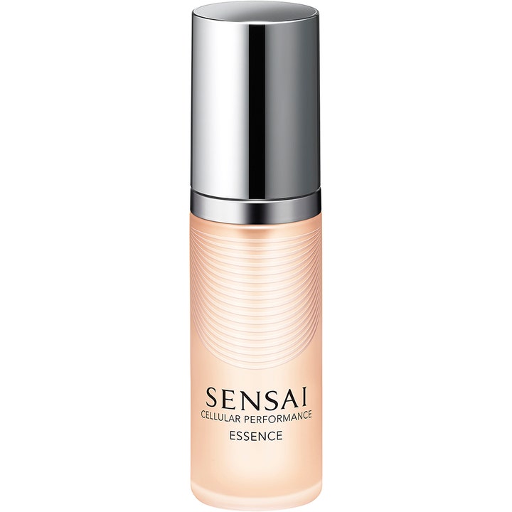 Sensai Cellular Performance Essence 40 ml uudistava kasvoseerumi persikanvärisessä pullossa hopeisella korkilla