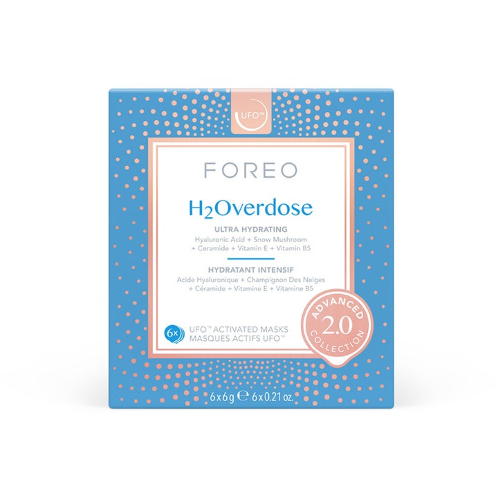 FOREO UFO H2Overdose 2.0 6 kpl kosteuttava kasvonaamio sinisessä pakkauksessa Advanced 2.0 Collection